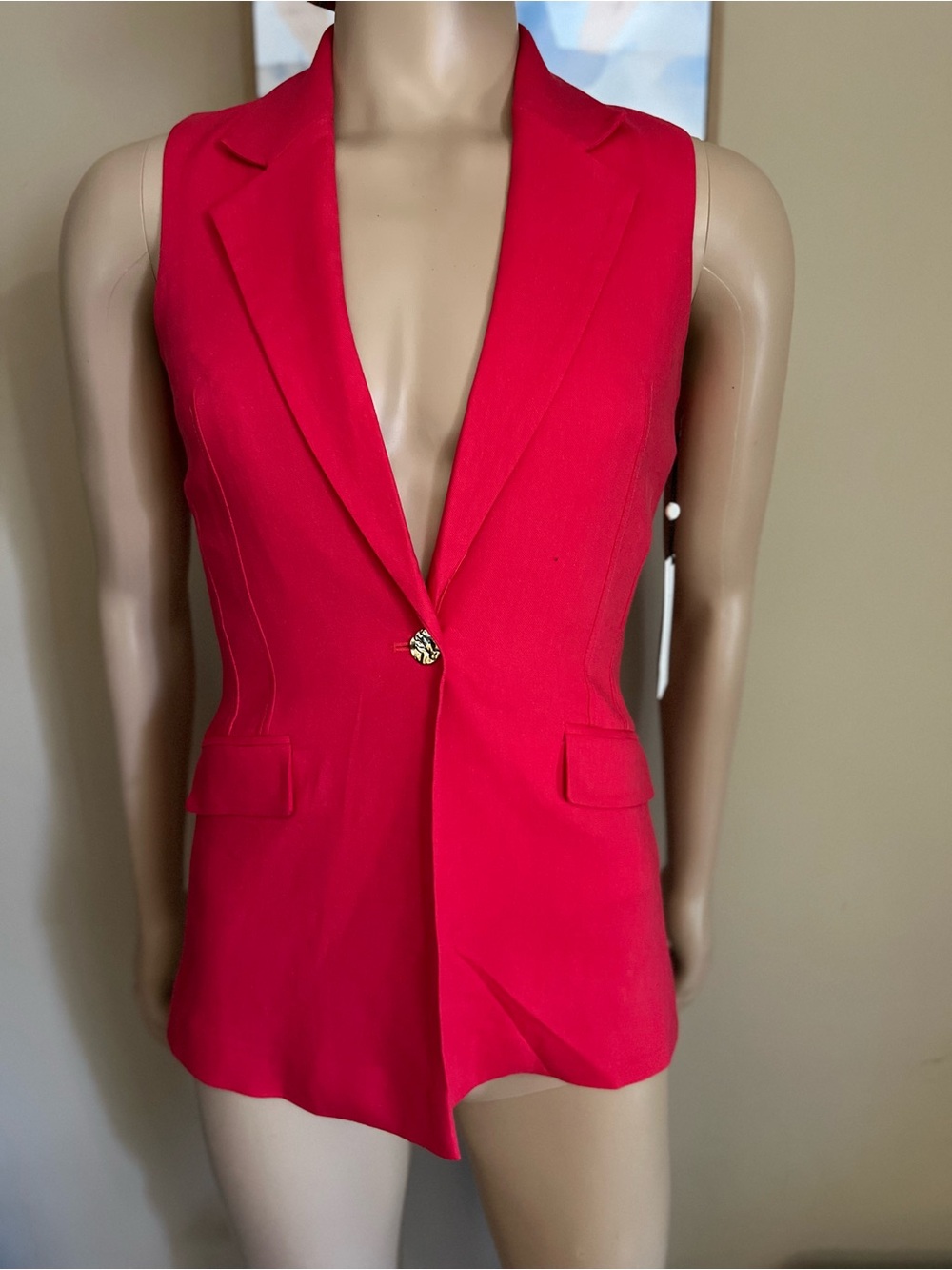 NWT Haver + Blair London Red Sleeveless Blazer Vest XS Tailored Chic
